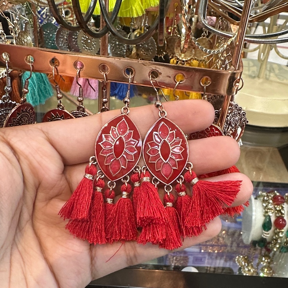 Red Tassel Dangle Earrings